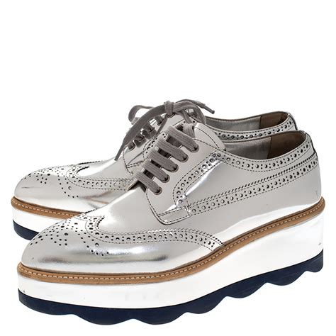 silver prada wingtip|Prada Platform Wingtip Leather Shoes in Silver/Black size 38.5.